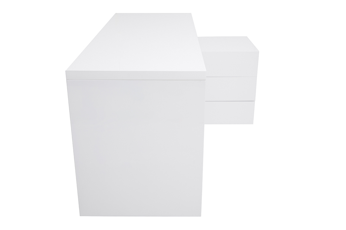 Bureau modulable design blanc laqu brillant L137-160 cm MAXI