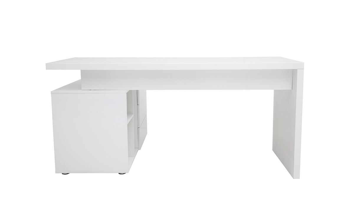 Bureau blanc laqué brillant rectangulaire au style épuré et design