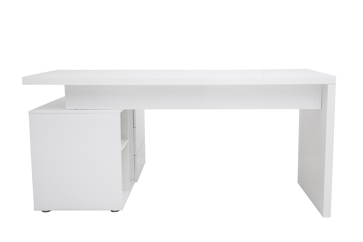 Bureau modulable design blanc laqu brillant L137-160 cm MAXI