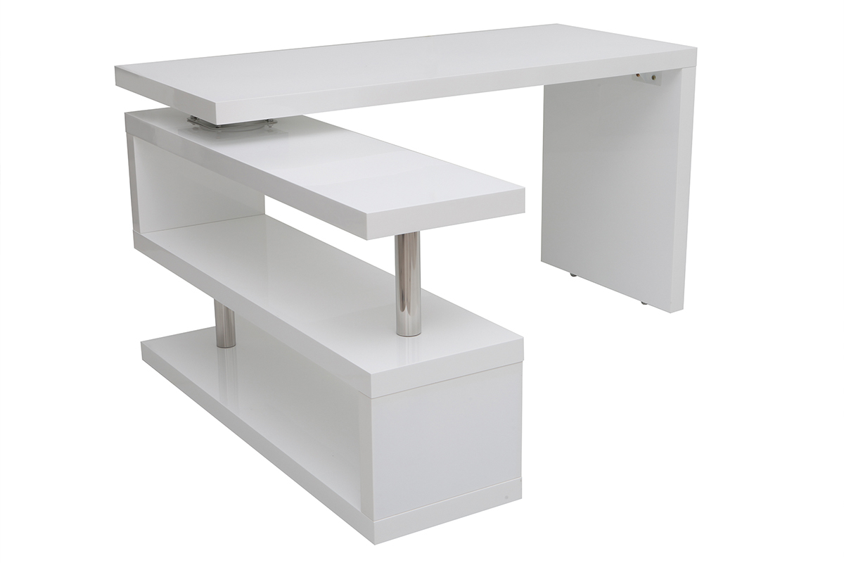 Bureau modulable design blanc laqu L140-218 cm MAX