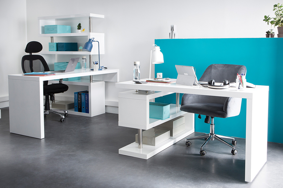 Bureau modulable design blanc laqu L140-218 cm MAX