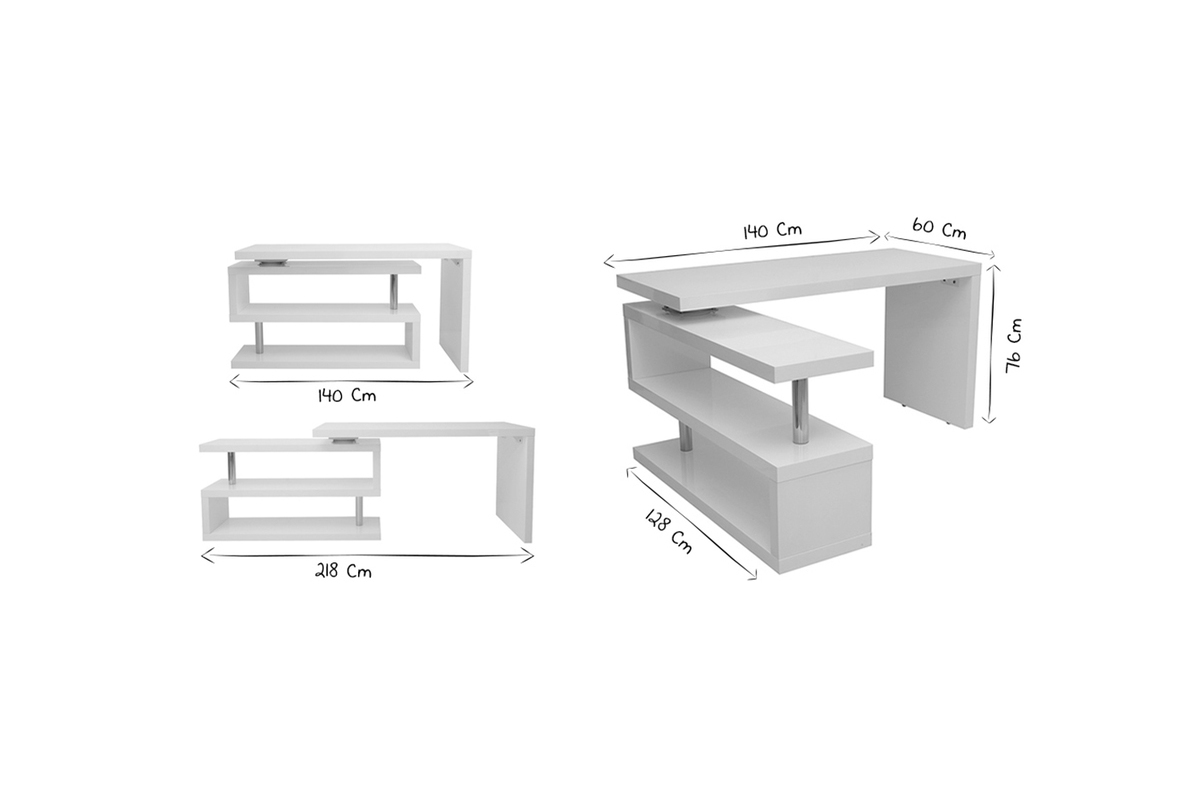 Bureau modulable design bois clair frne massif L140-218 cm MAX