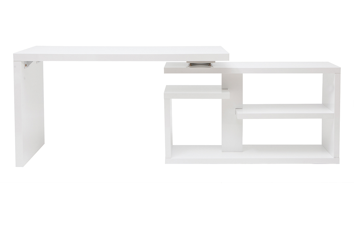 Bureau modulable design laqu blanc brillant L147-217 cm HALTON