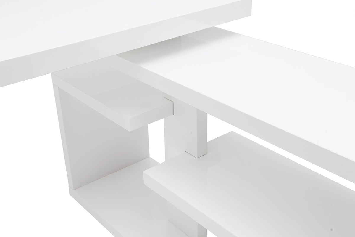 Bureau modulable design laqu blanc brillant L147-217 cm HALTON