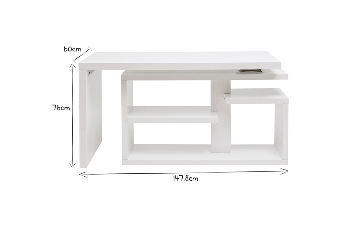 Bureau modulable design laqu blanc brillant L147-217 cm HALTON