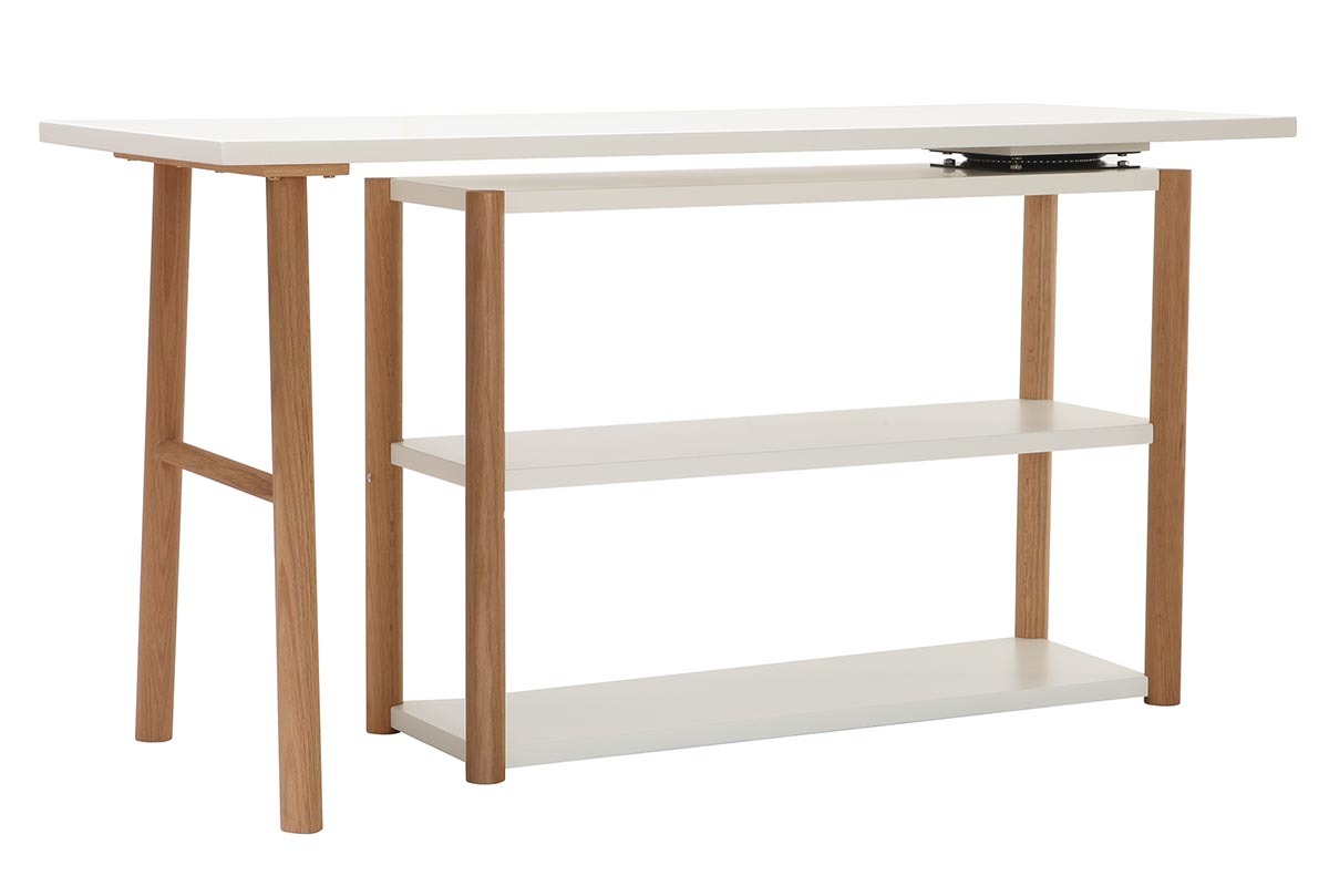 Bureau modulable scandinave blanc et bois chne massif L140-203 cm GILDA