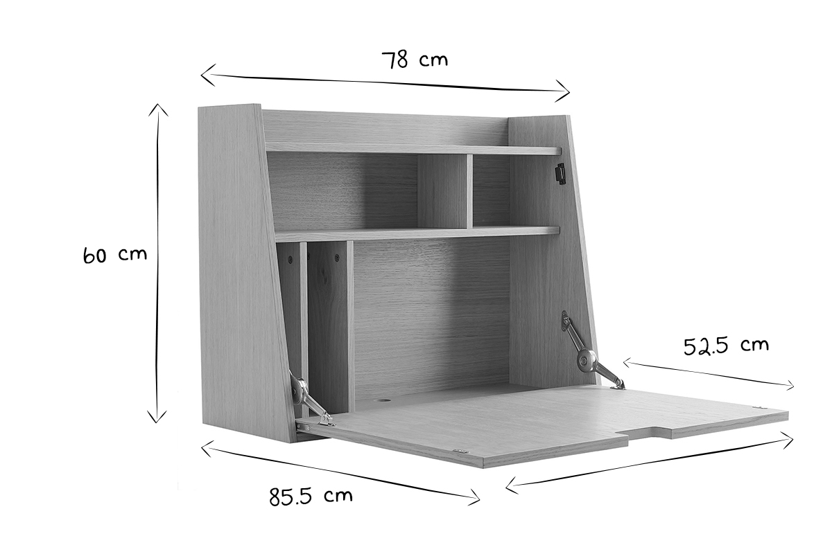 Bureau mural avec rangements scandinave bois clair chne L78 cm GABIN