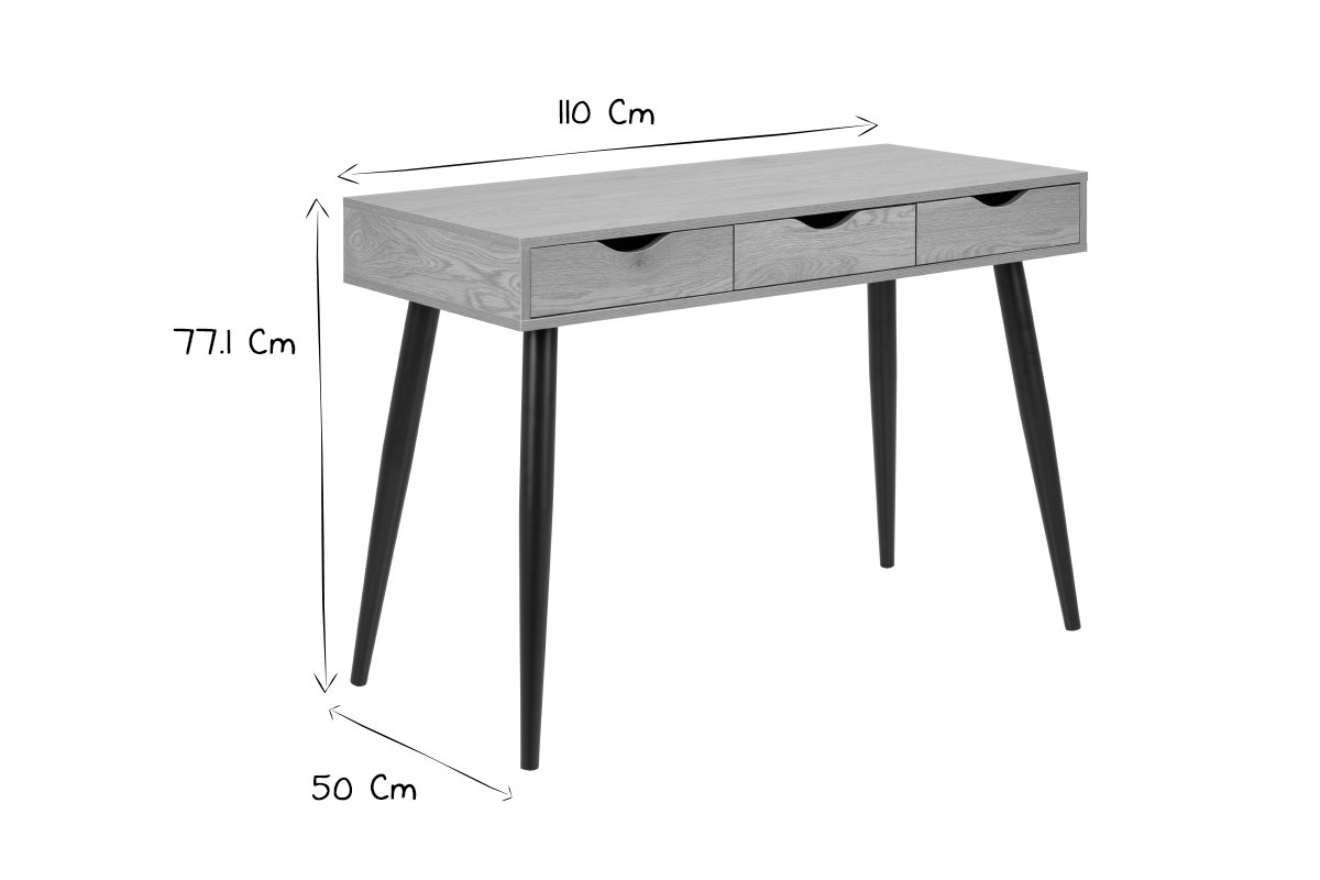 Bureau scandinave 3 tiroirs blanc mat BALZAC