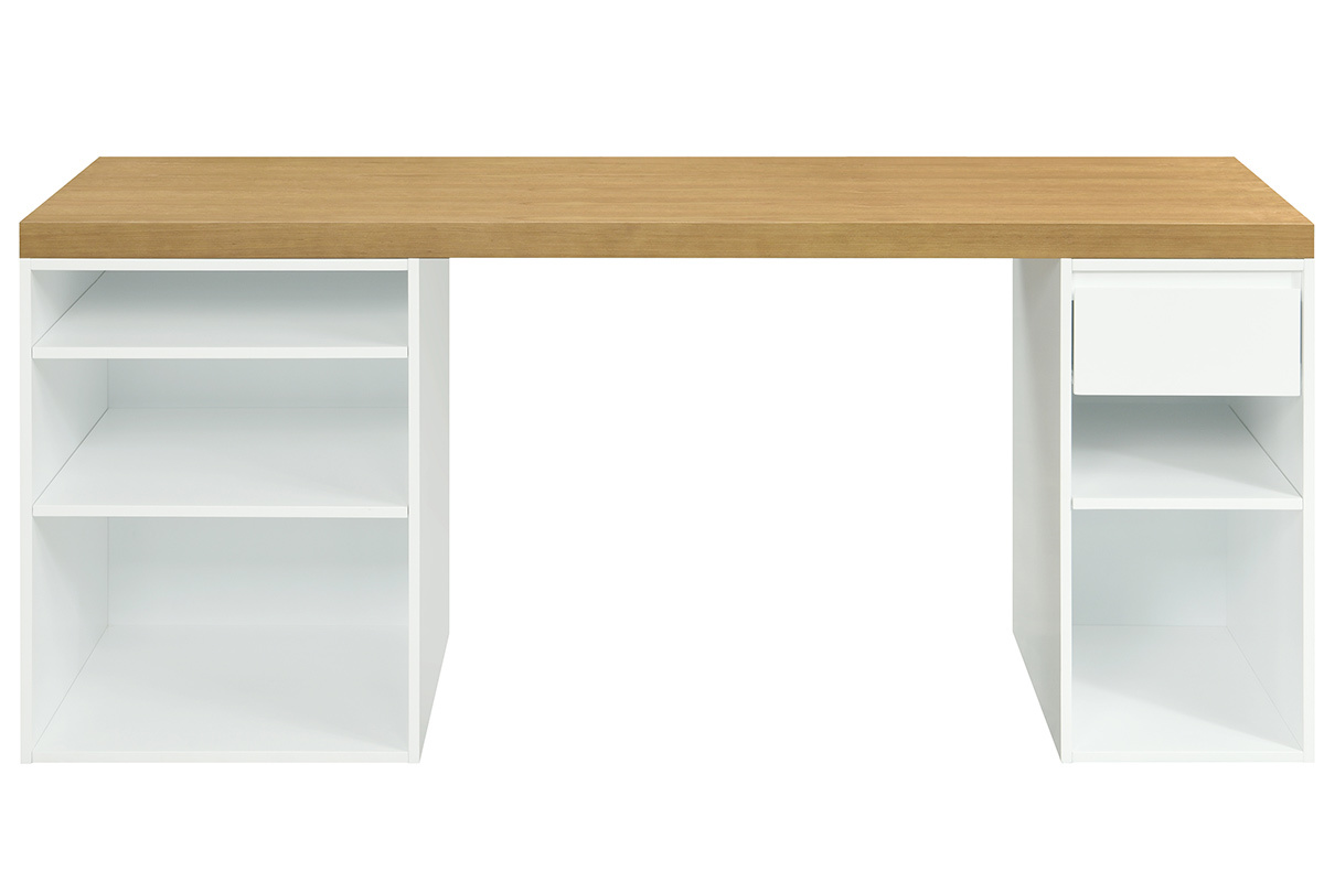 Bureau scandinave avec caissons ouverts et tiroir blancs RACKEL