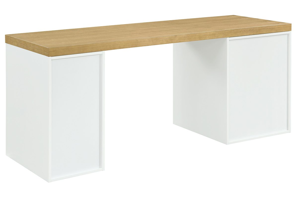 Bureau scandinave avec caissons ouverts et tiroir blancs RACKEL