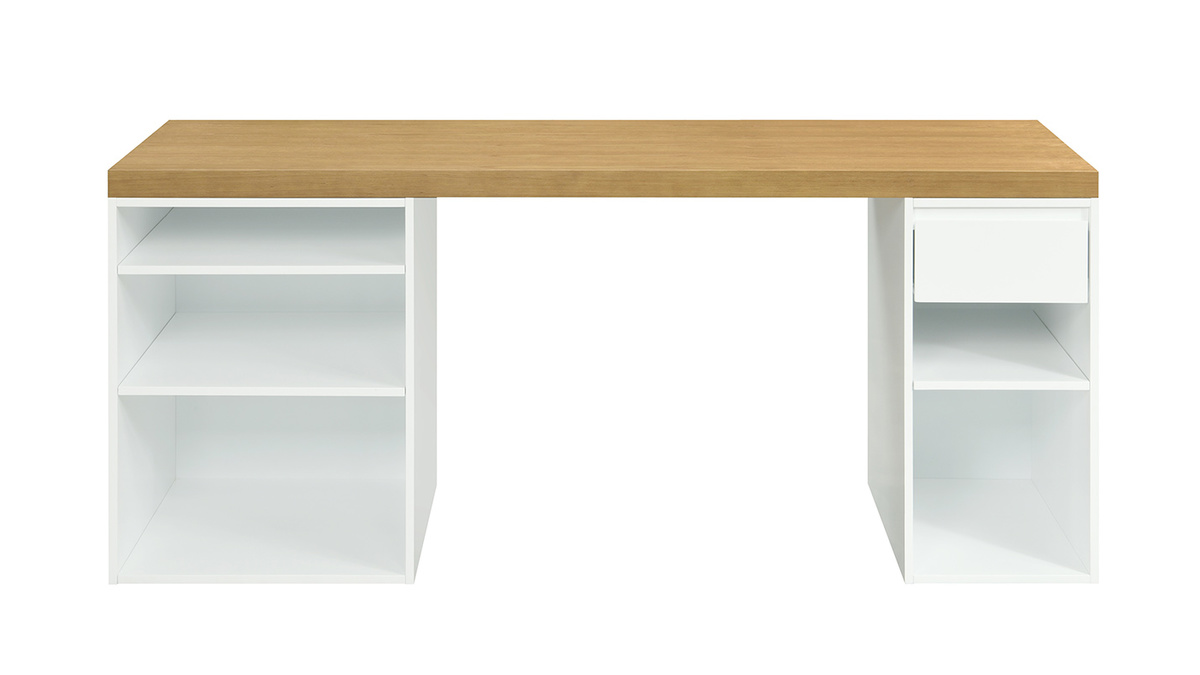 Bureau scandinave avec caissons ouverts et tiroir blancs RACKEL