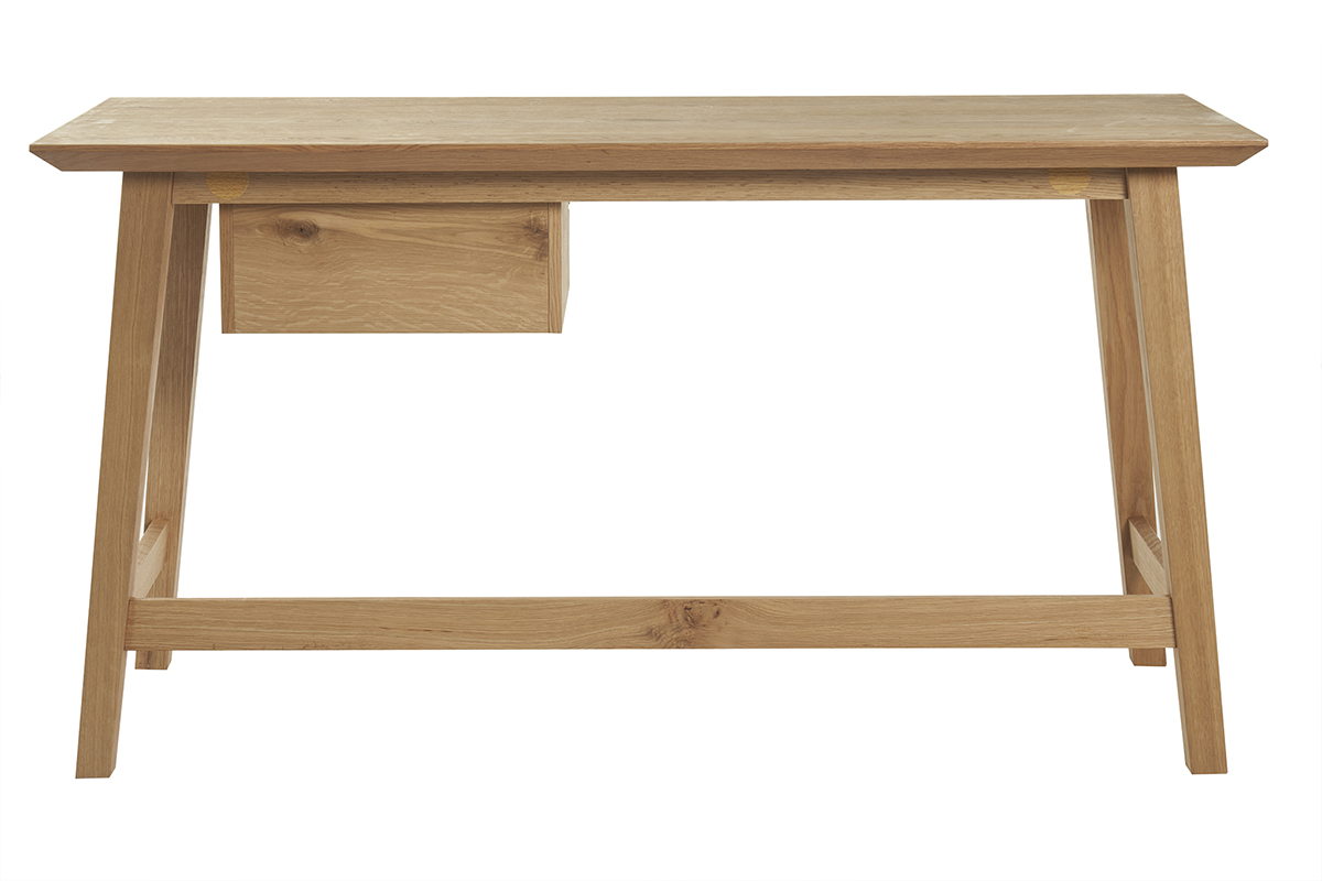 Bureau scandinave avec rangements 2 tiroirs en bois clair chne L140 cm IRATY