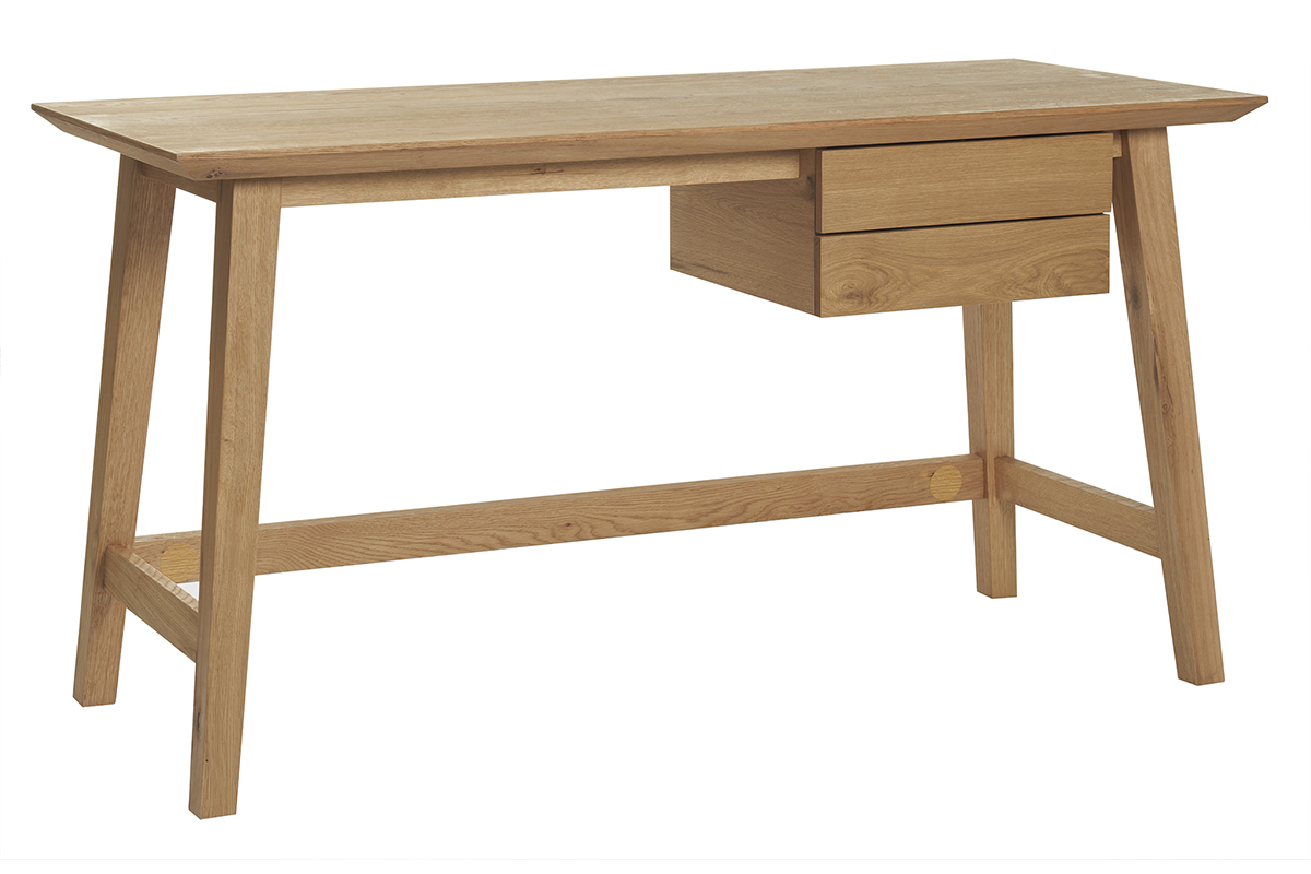 Bureau scandinave avec rangements 2 tiroirs en bois clair chne L140 cm IRATY