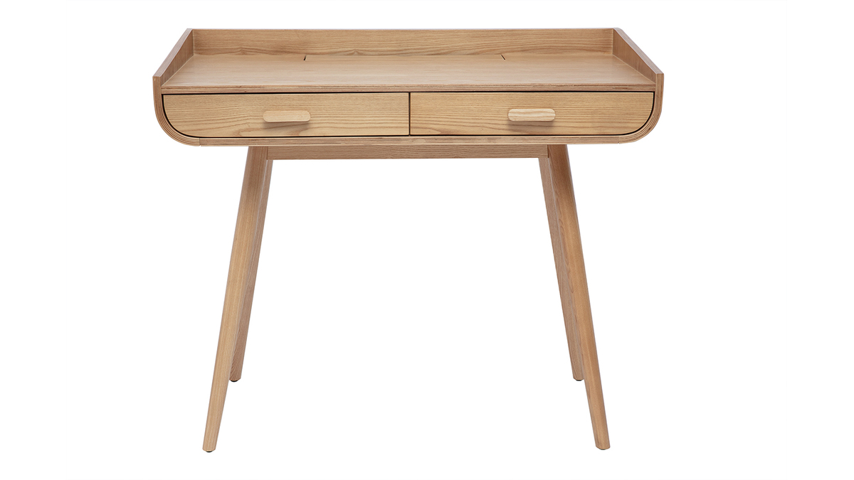 Bureau scandinave bois clair avec rangements 2 tiroirs L100 cm HALLEN