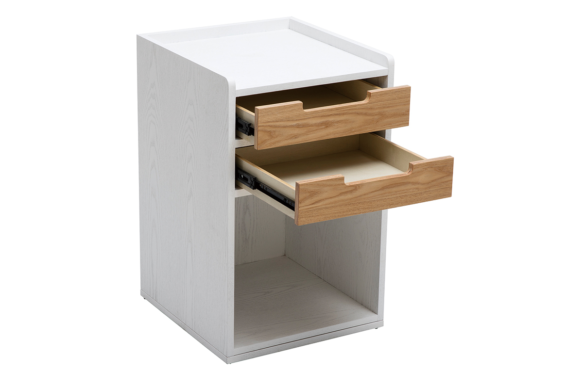 Caisson de bureau 2 tiroirs scandinave blanc et bois clair OPUS