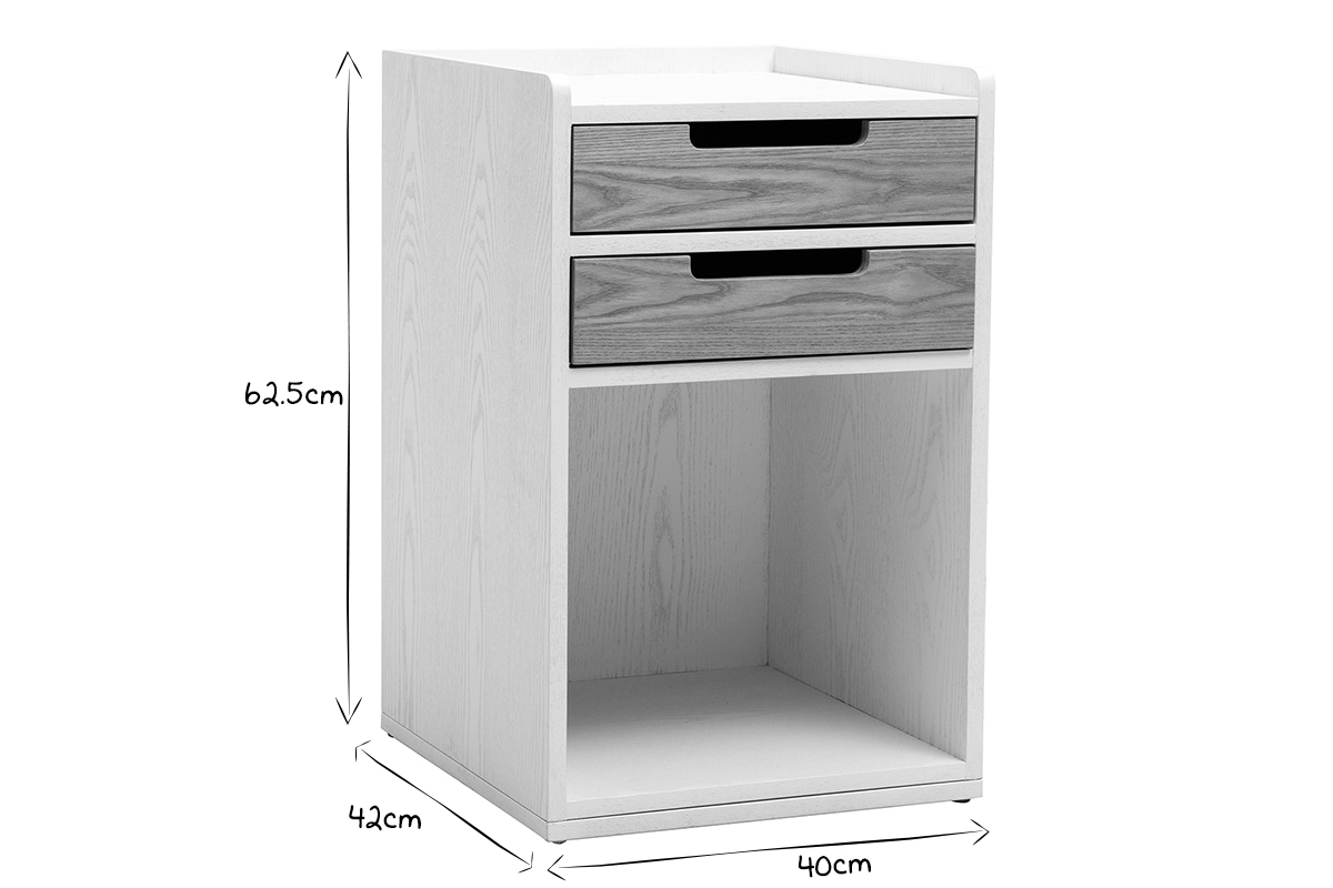 Caisson de bureau 2 tiroirs scandinave blanc et bois clair OPUS