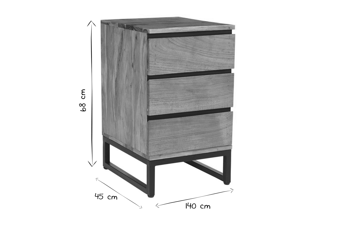 Caisson de bureau 3 tiroirs industriel bois massif et mtal noir HOORN