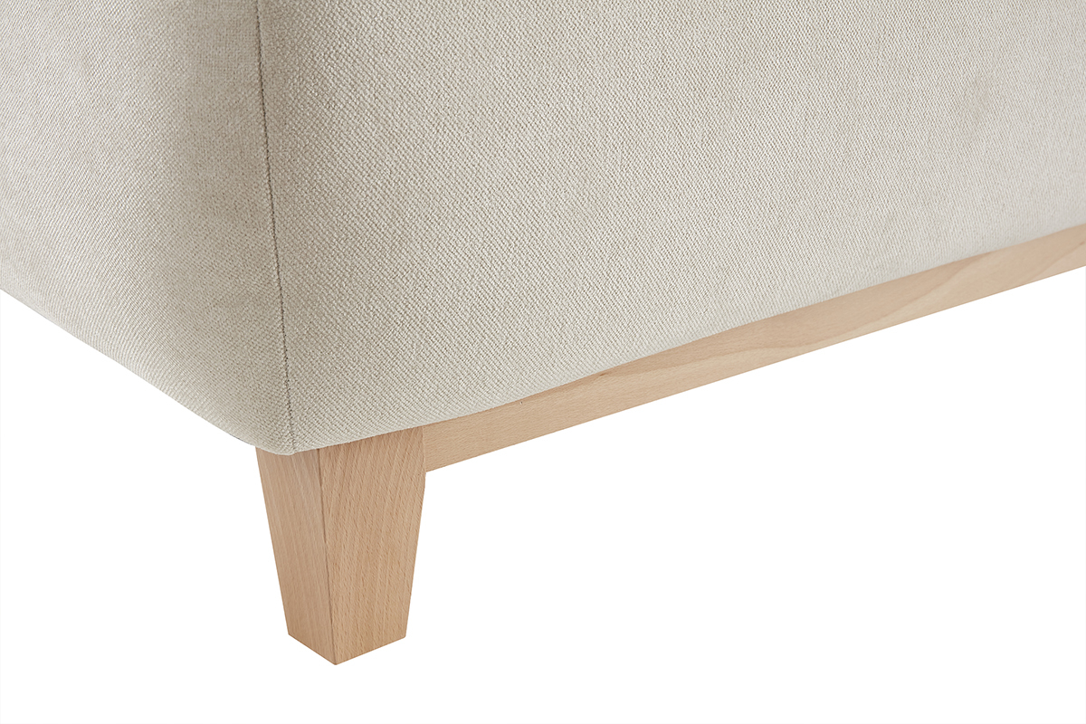 Canap 3 places en tissu effet velours textur beige et bois clair L200 cm ODEON