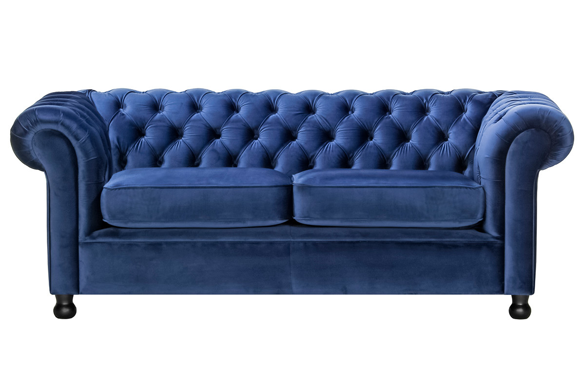 Canap 3 places velours bleu fonc CHESTERFIELD