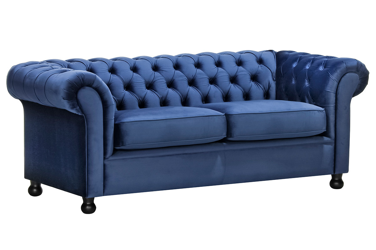 Canap 3 places velours bleu fonc CHESTERFIELD