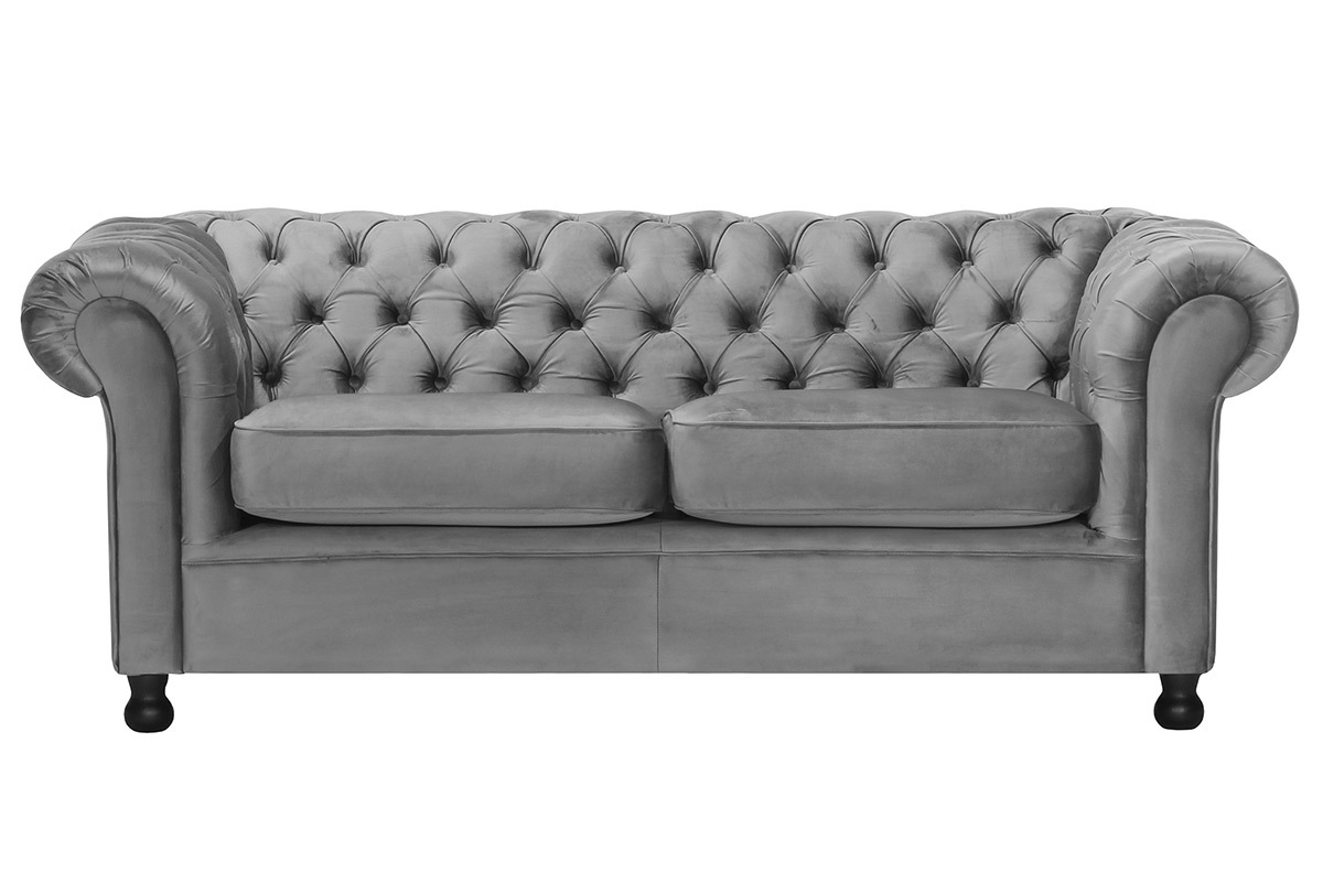 Canap 3 places velours gris fonc CHESTERFIELD