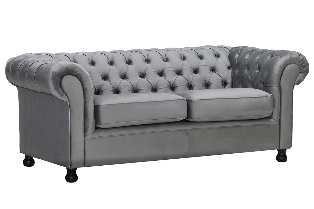 Canap 3 places velours gris fonc CHESTERFIELD