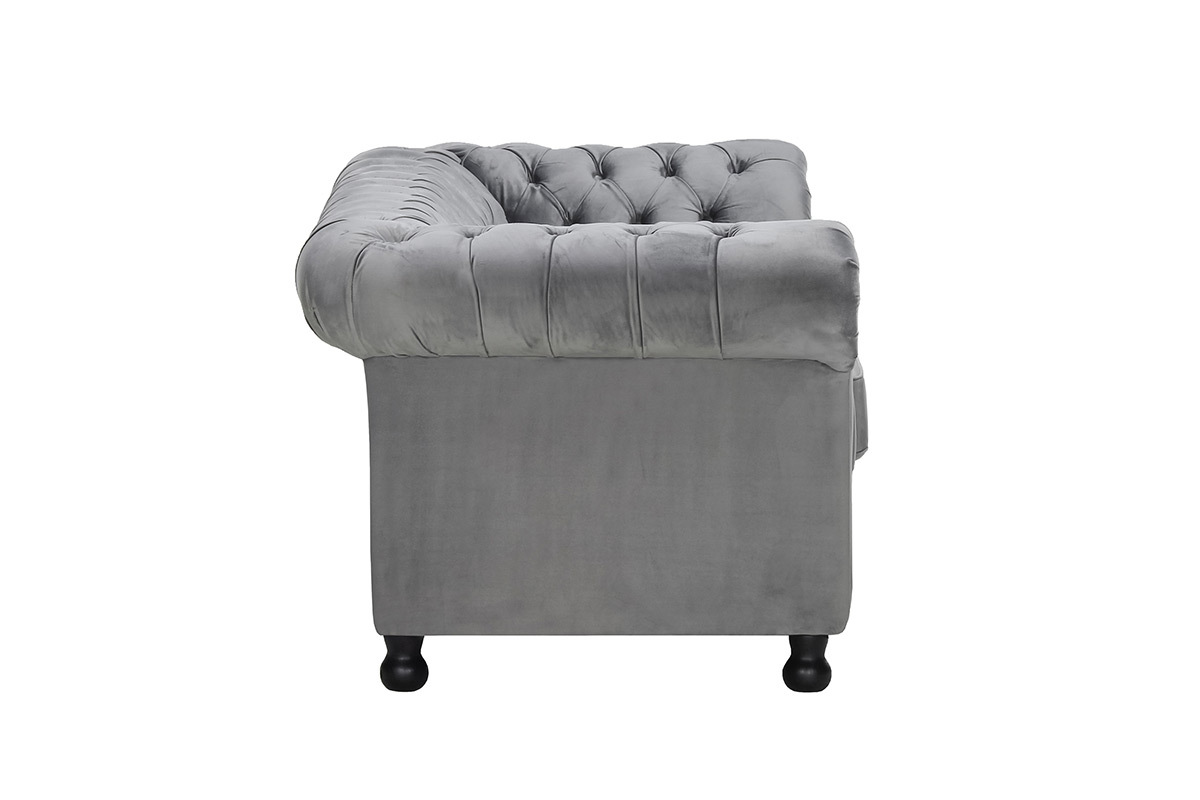 Canap 3 places velours gris fonc CHESTERFIELD