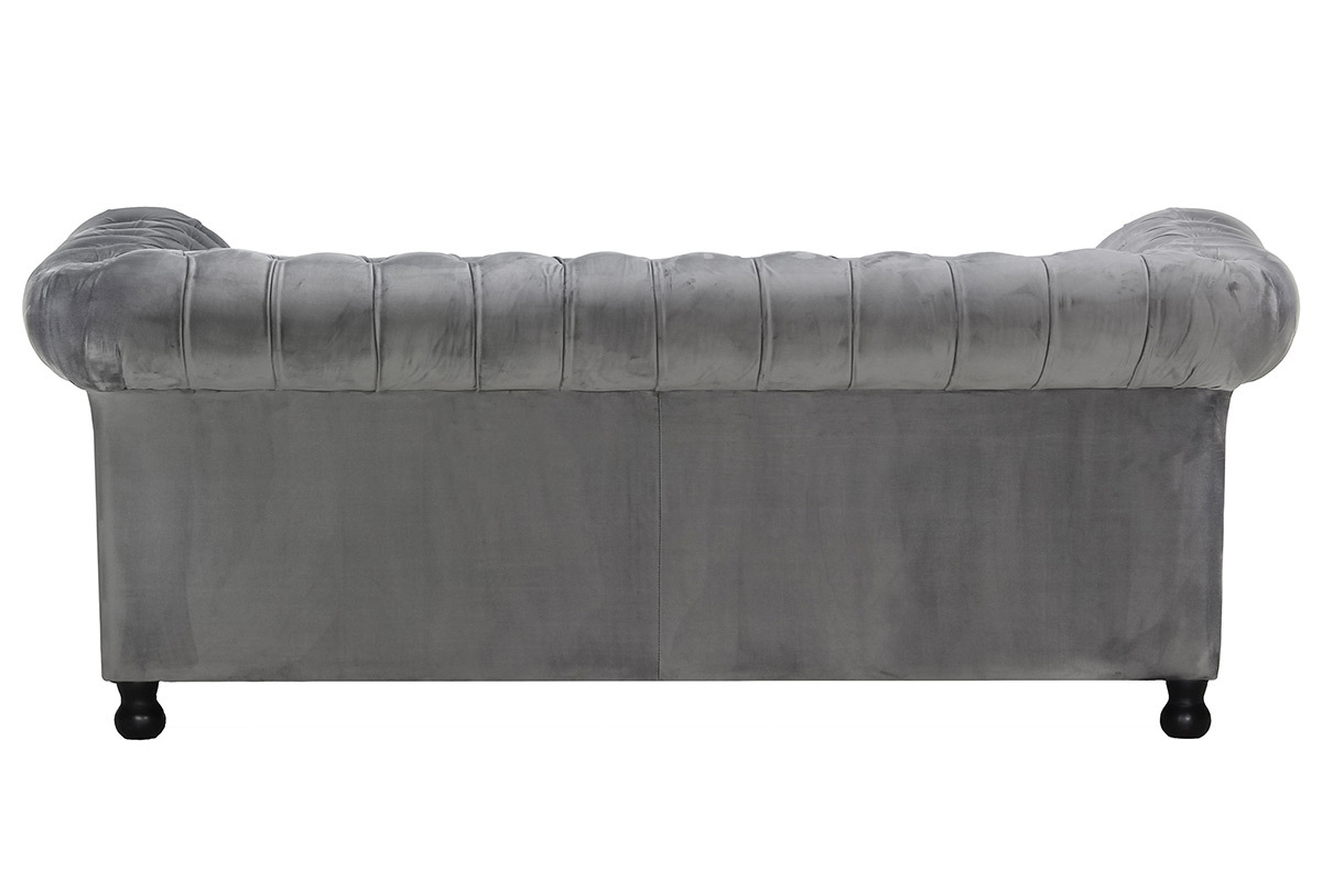 Canap 3 places velours gris fonc CHESTERFIELD