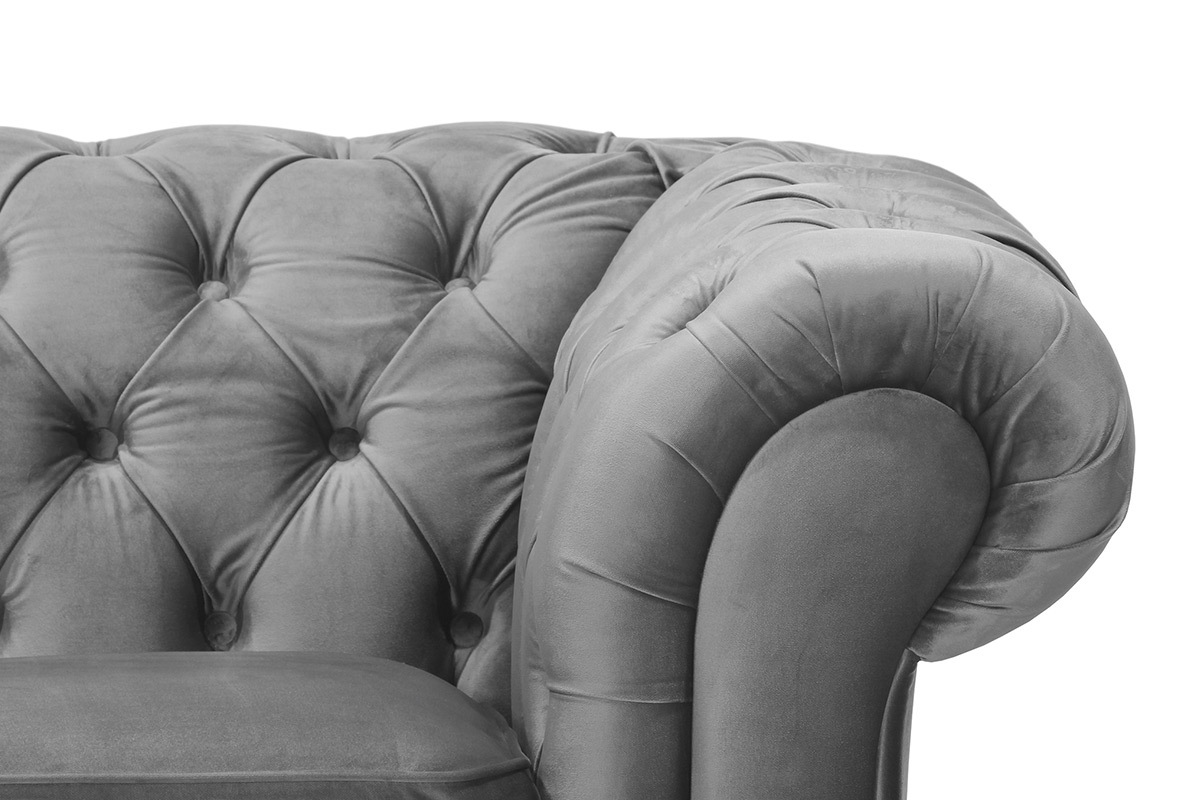 Canap 3 places velours gris fonc CHESTERFIELD