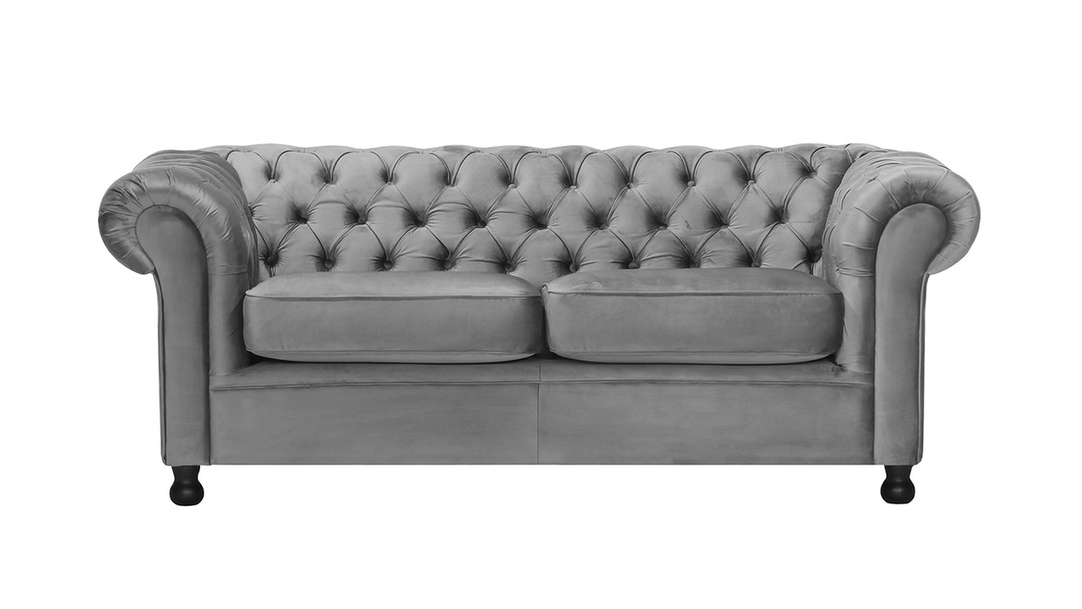 Canap 3 places velours gris fonc CHESTERFIELD