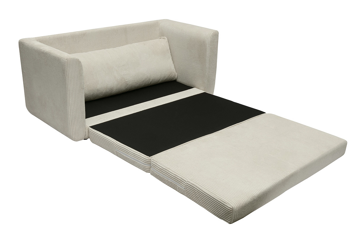 Canap convertible 2 places en tissu velours ctel beige LEON