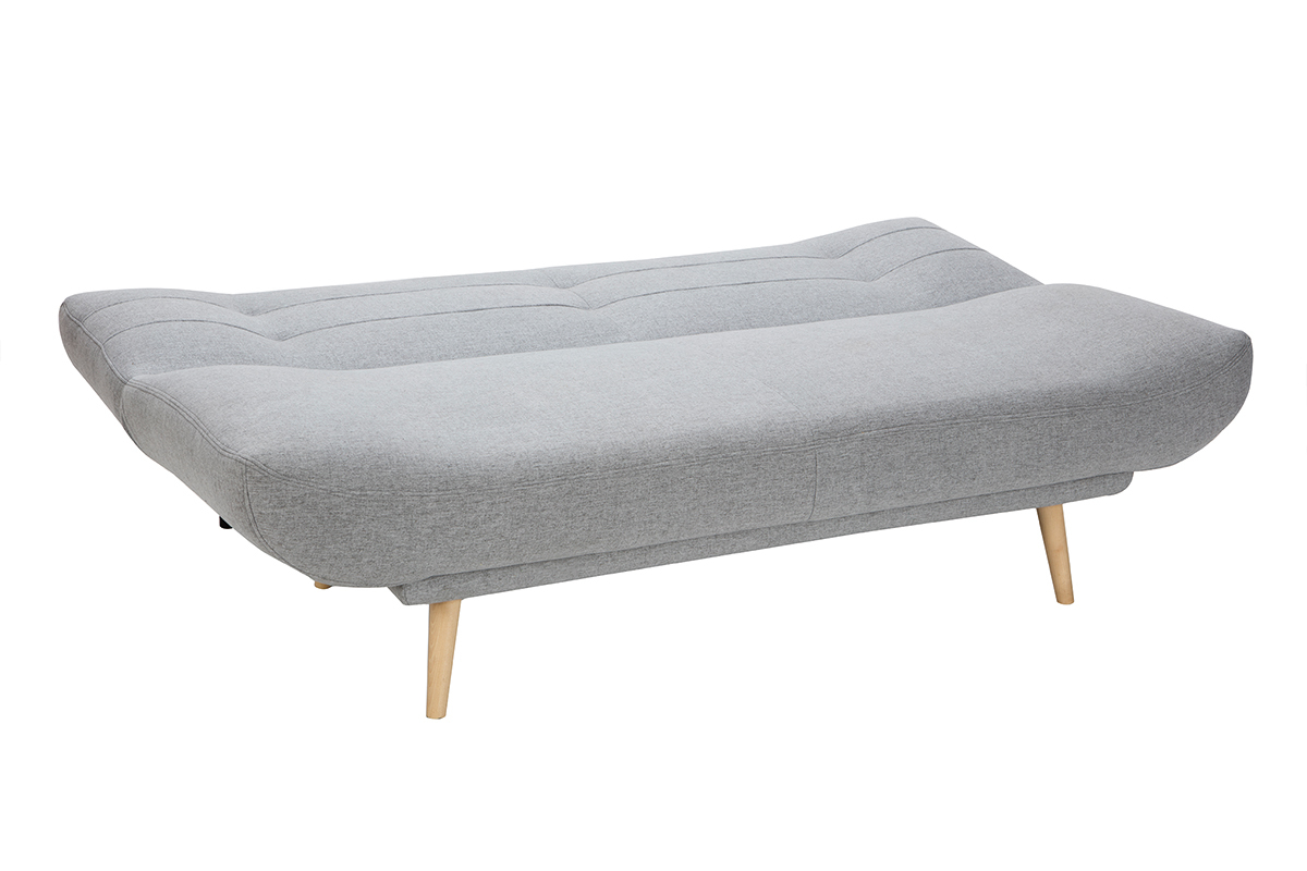 Canap convertible 3 places en tissu gris clair et bois clair FAGUO