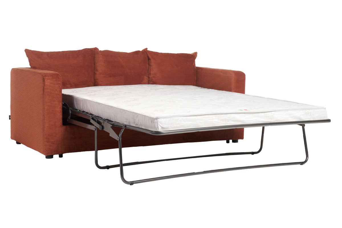 Canap convertible 3 places en tissu velours ctel terracotta avec matelas 13 cm BACIO