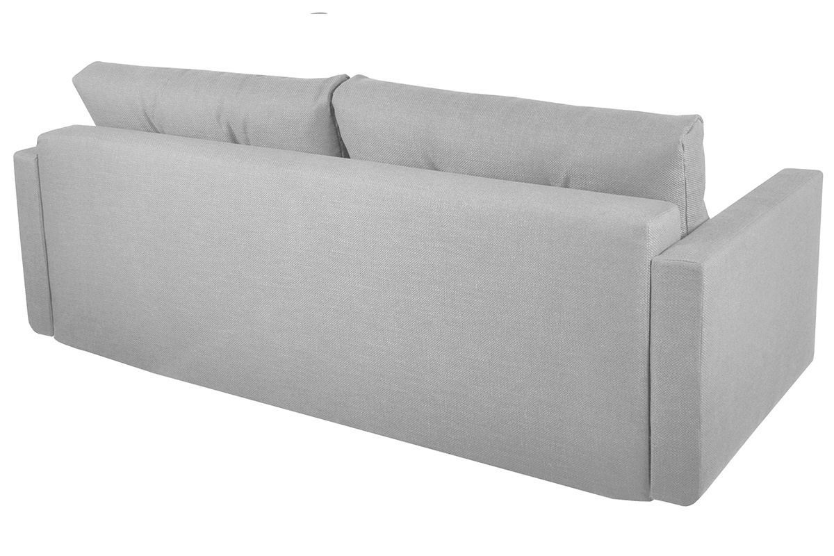 Canap convertible avec coffre 3 places en tissu gris clair et bois clair MIRA