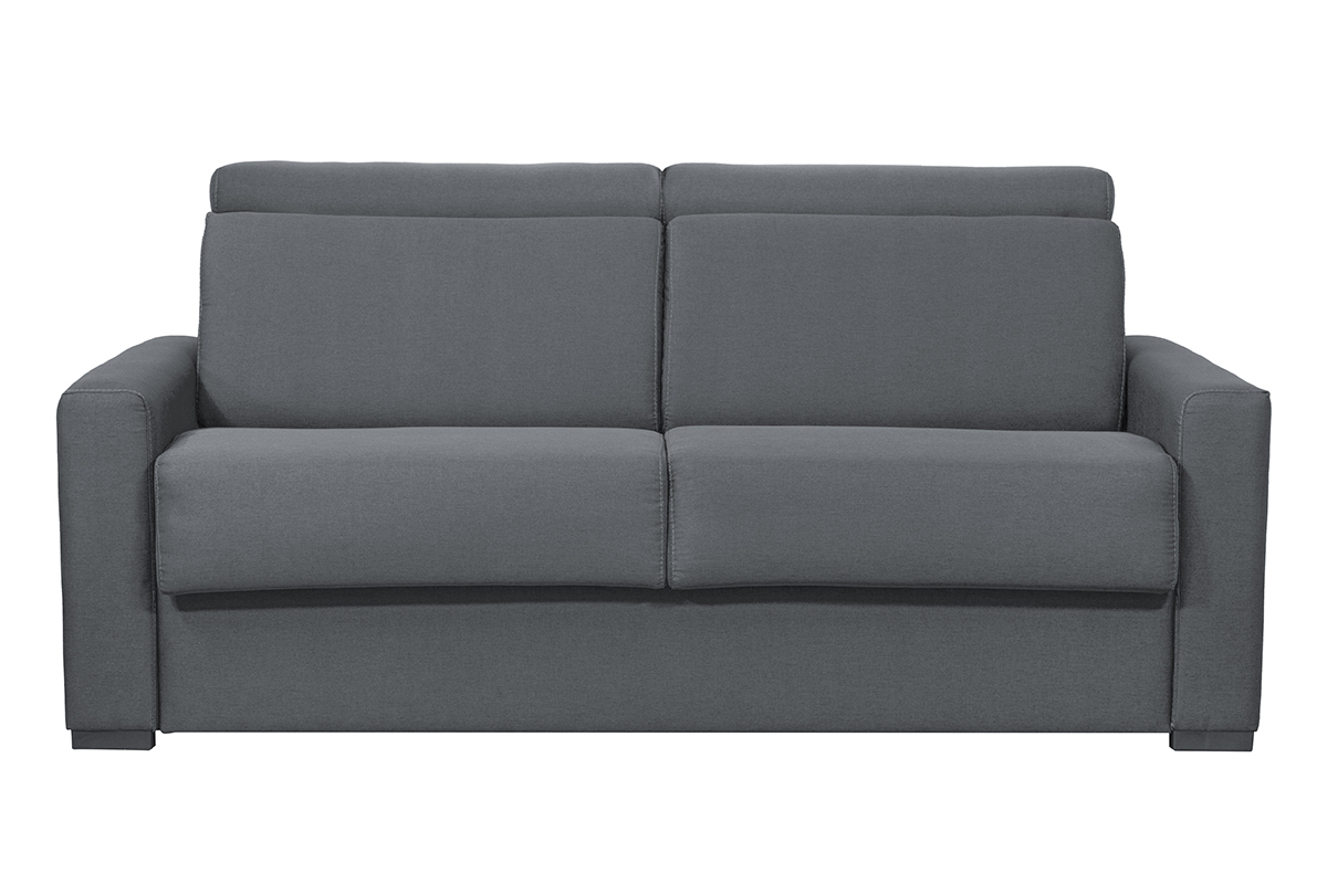 Canap convertible avec ttires ajustables 3 places en tissu gris anthracite avec matelas 18 cm NORO