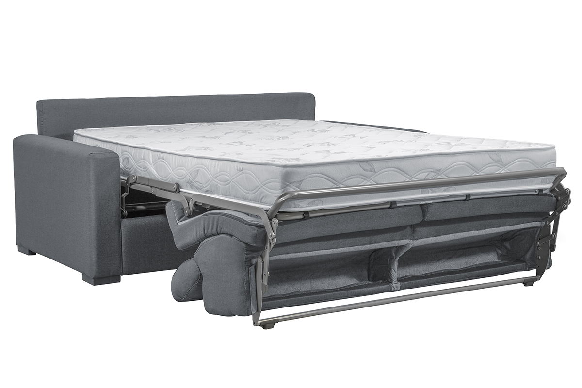 Canap convertible avec ttires ajustables 3 places en tissu gris anthracite avec matelas 18 cm NORO