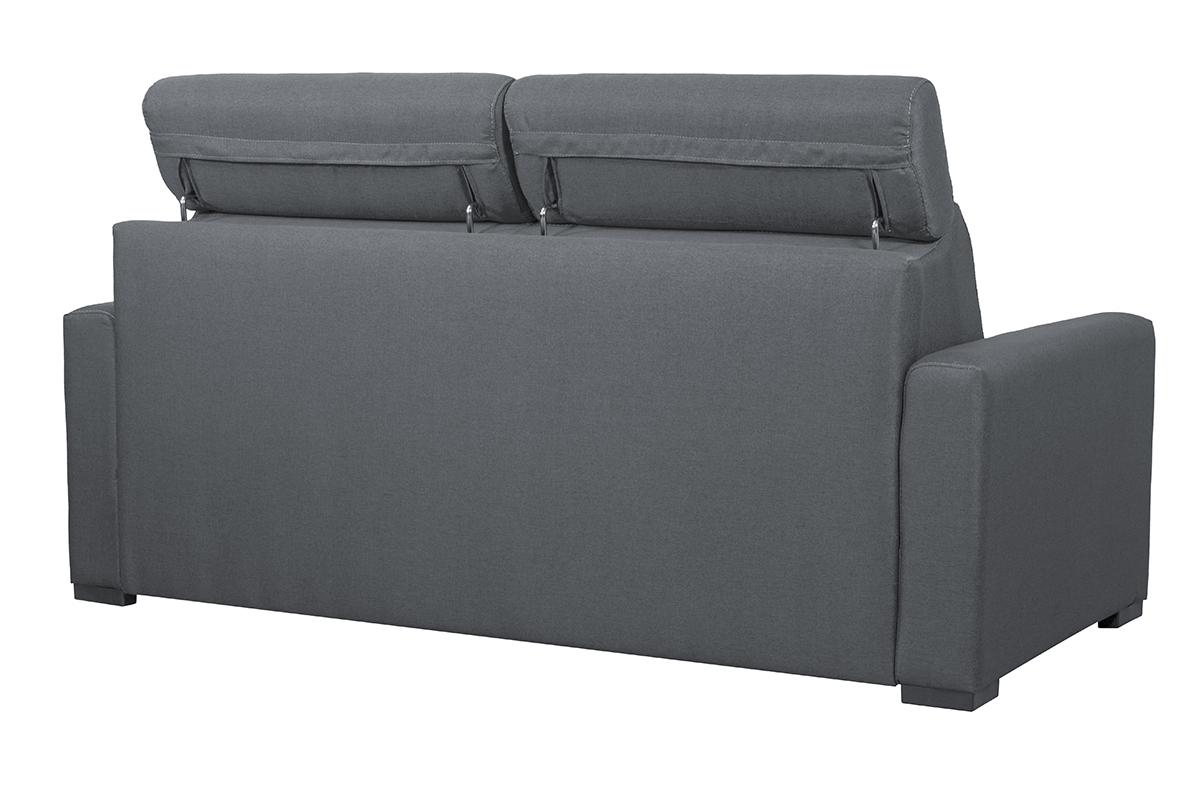 Canap convertible avec ttires ajustables 3 places en tissu gris anthracite avec matelas 18 cm NORO