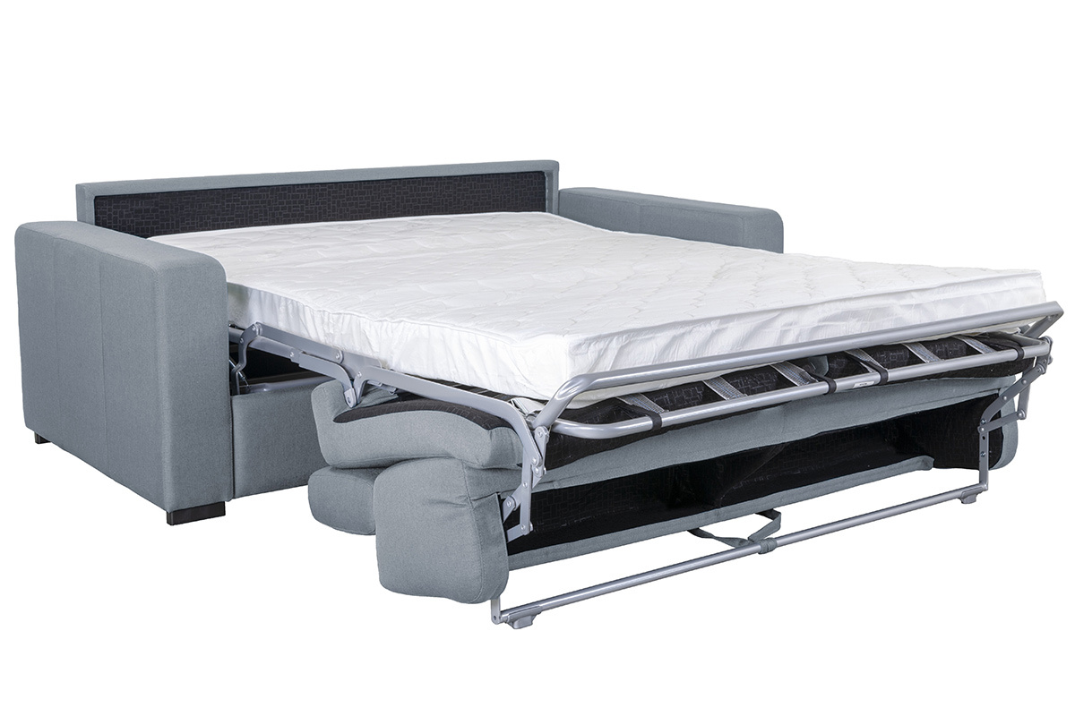 Canap convertible avec ttires ajustables 3 places en tissu gris clair avec matelas 12 cm NORO