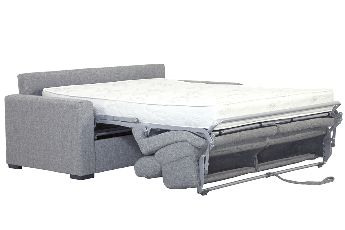 Canap convertible avec ttires ajustables 3 places en tissu gris clair avec matelas 18 cm NORO