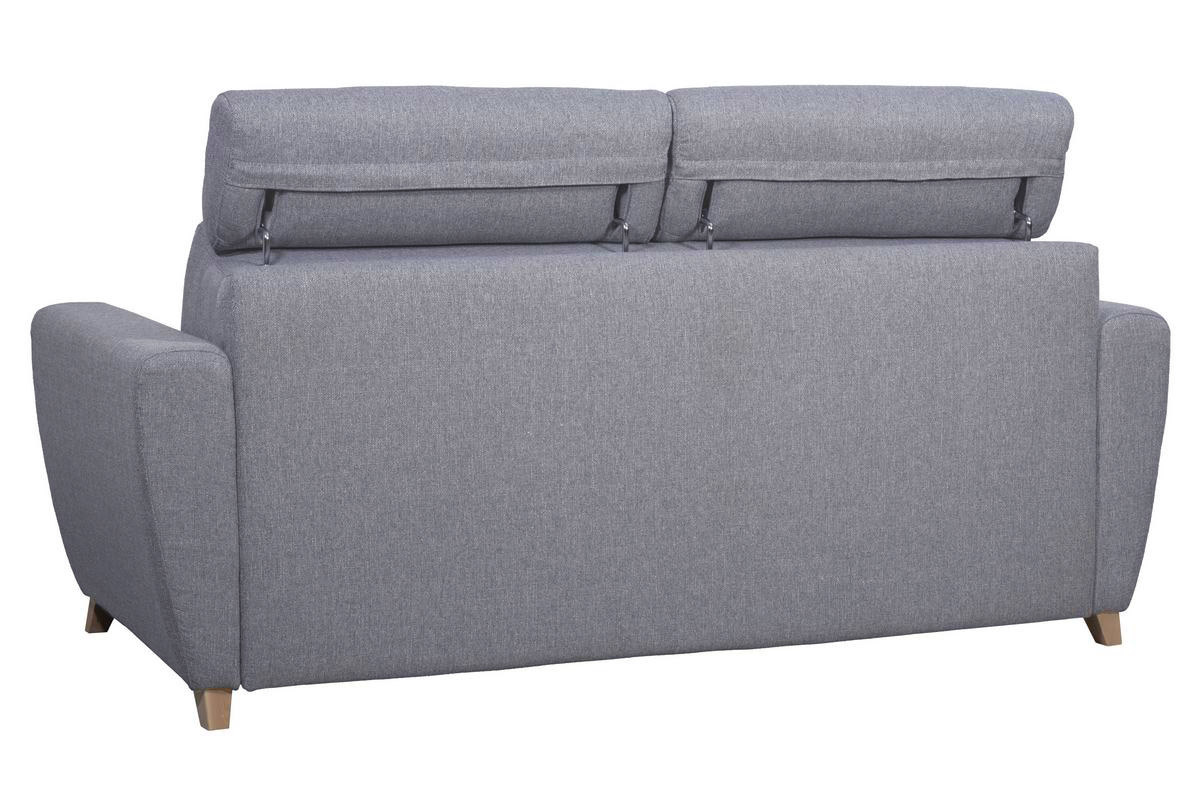 Canap convertible avec ttires ajustables 3 places en tissu gris et bois clair et matelas 18 cm GOYA