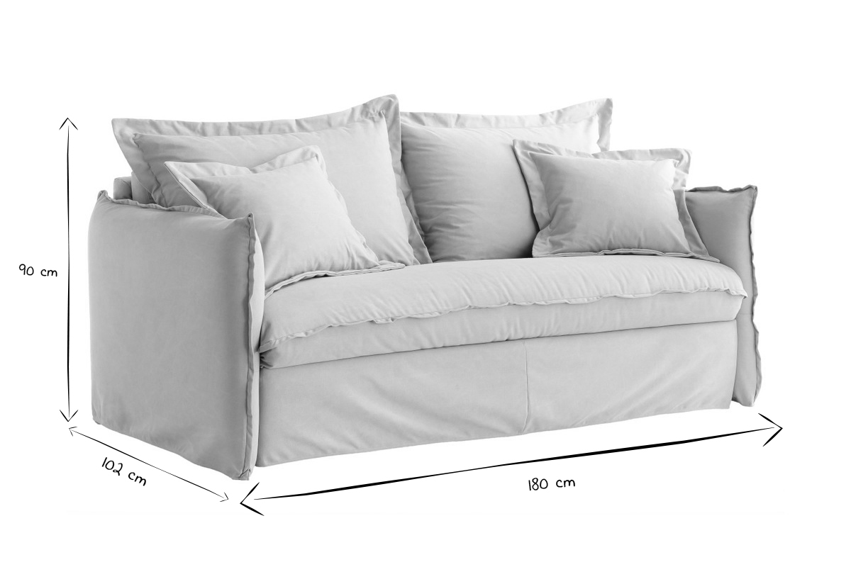 Canap convertible dhoussable 3 places en coton beige avec matelas 13 cm ALDO