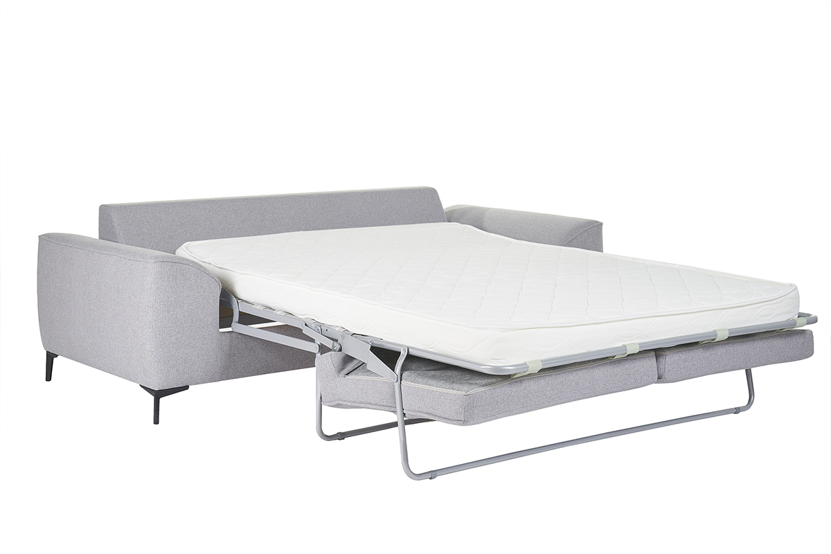 Canap convertible design 3 places en tissu gris et mtal noir GAEL