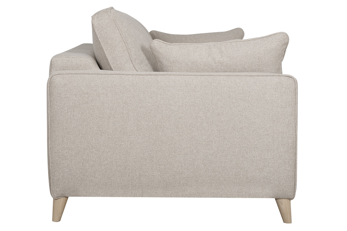 Canap convertible scandinave 3 places en tissu beige et bois clair avec matelas 10 cm PAPEL