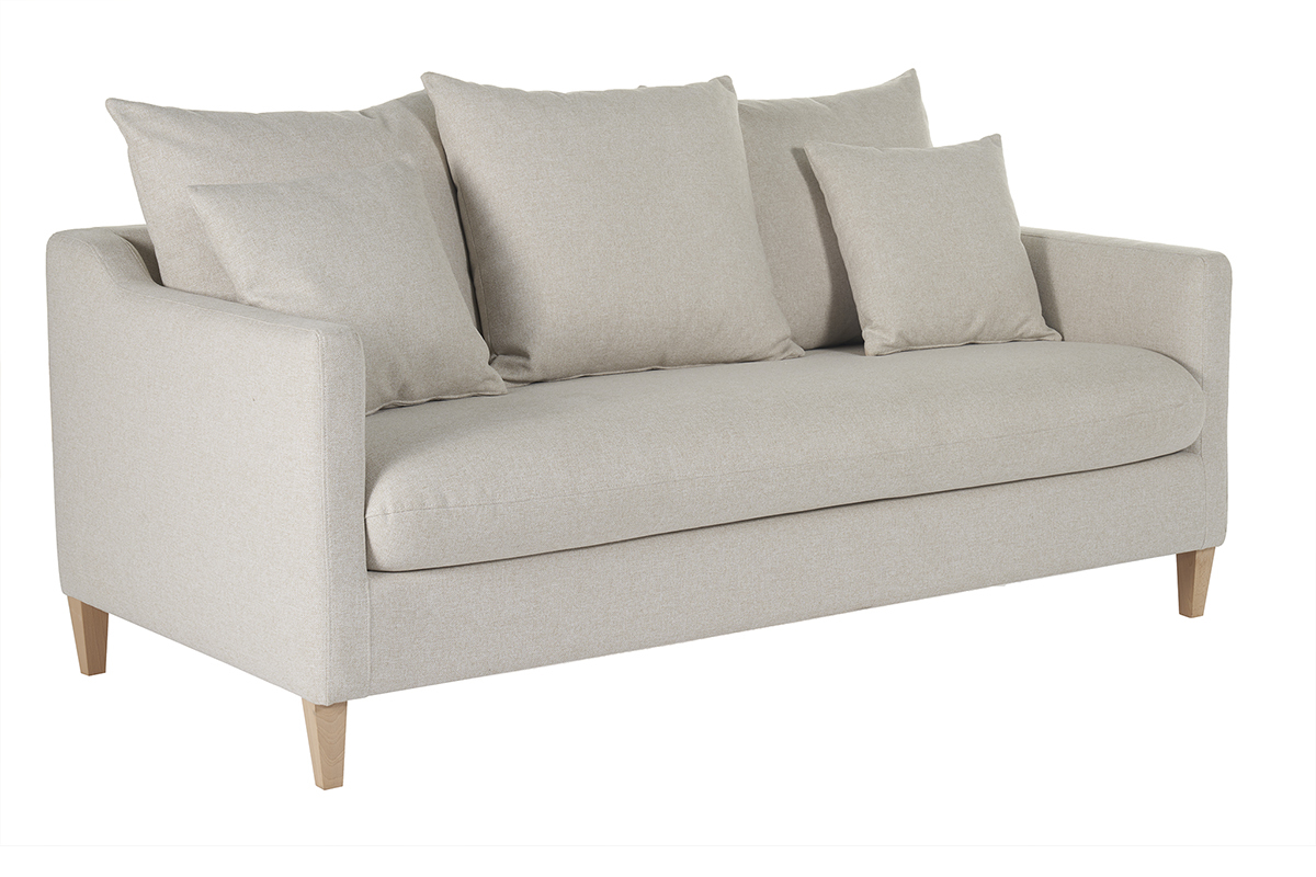 Canap convertible scandinave 3 places en tissu beige et bois clair LOUISE