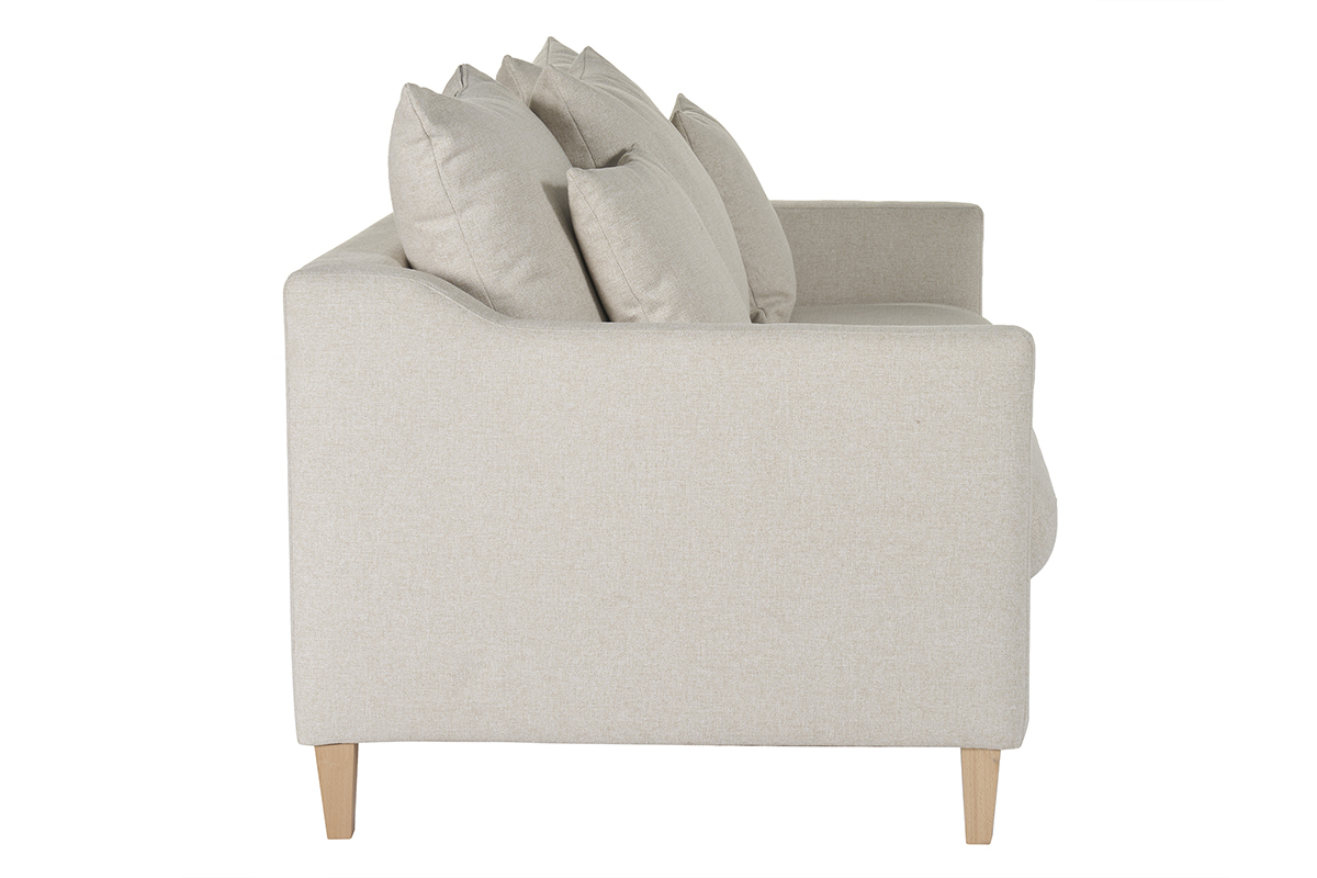 Canap convertible scandinave 3 places en tissu beige et bois clair LOUISE