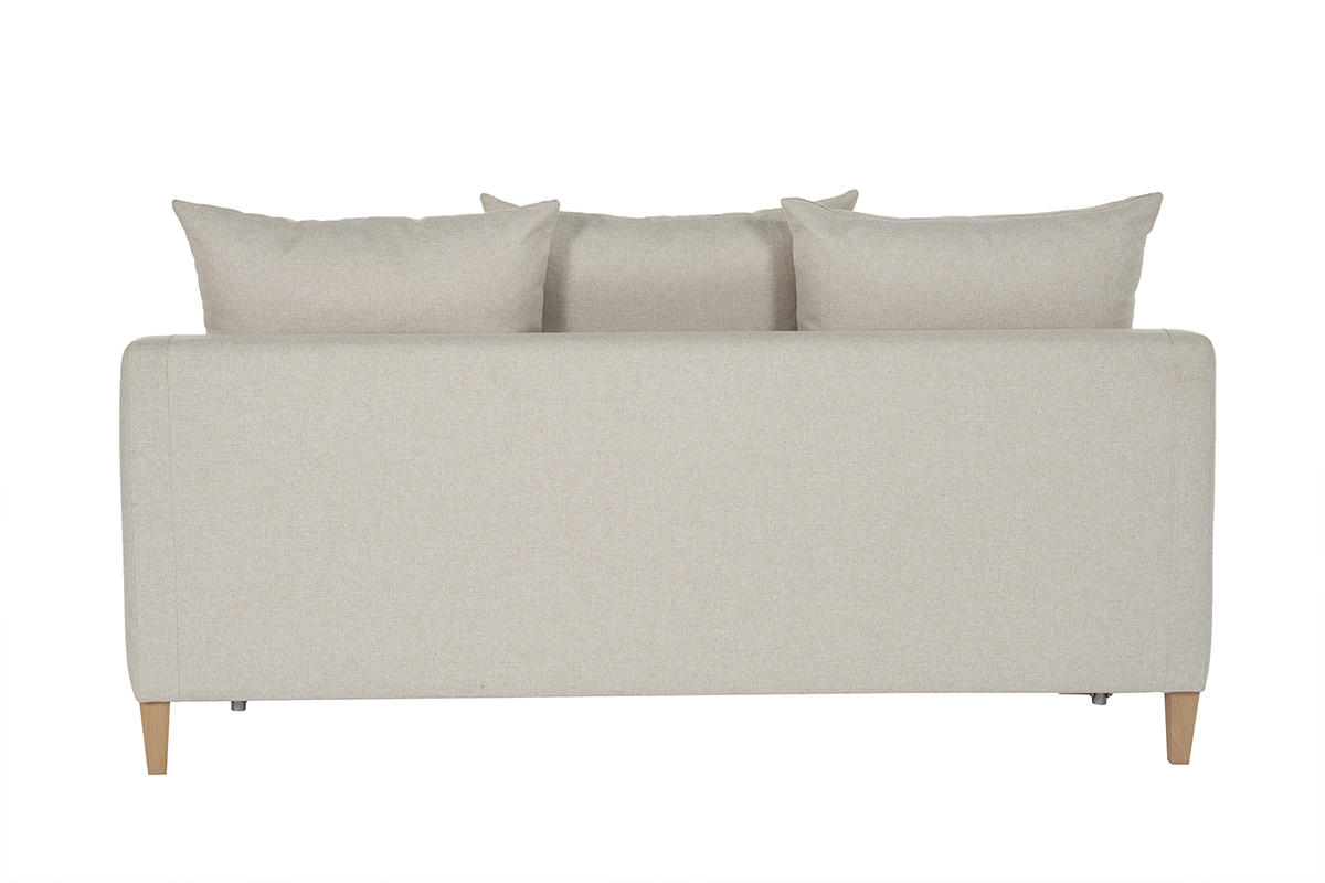 Canap convertible scandinave 3 places en tissu beige et bois clair LOUISE