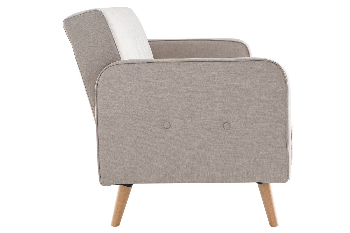 Canap convertible scandinave 3 places en tissu beige et bois clair ULLA