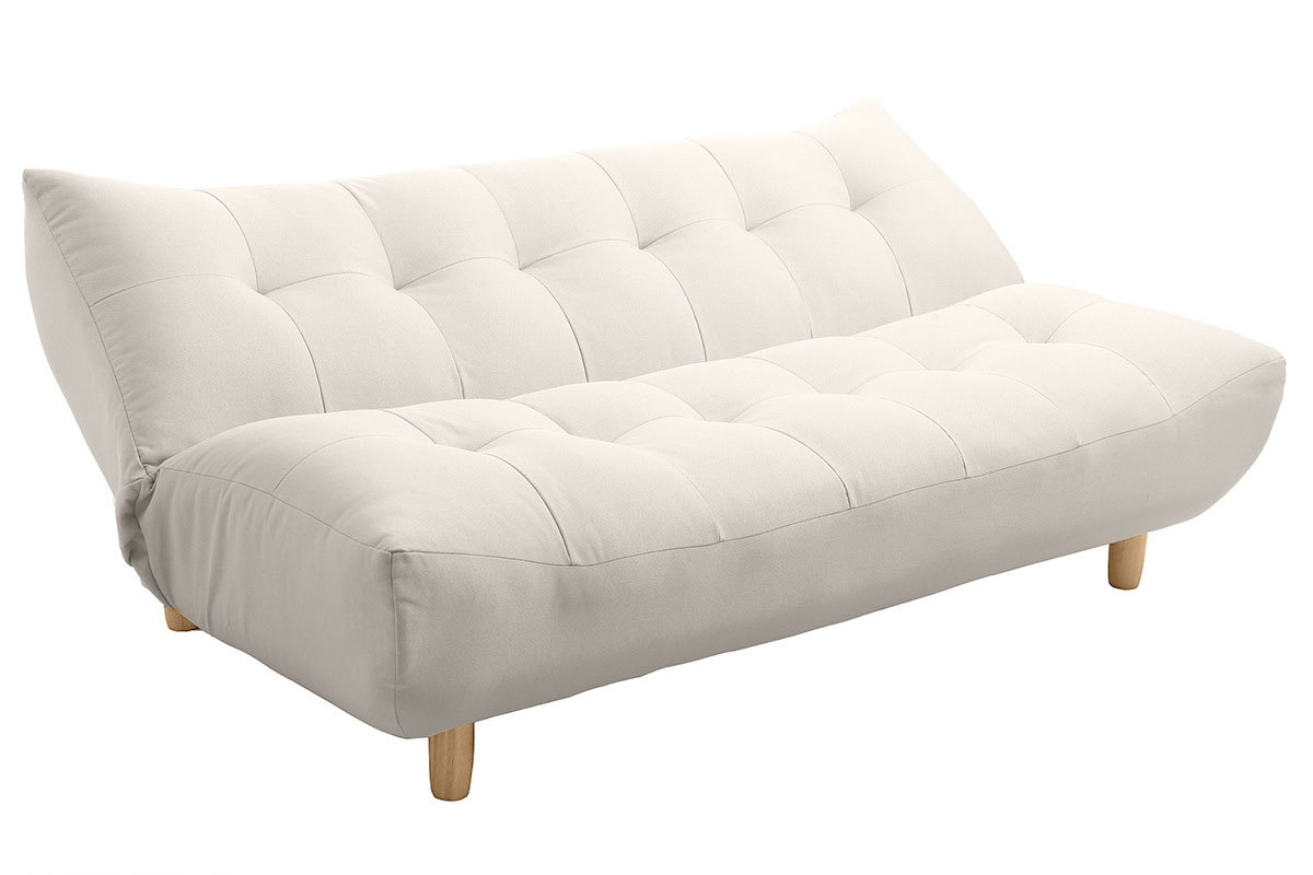 Canap convertible scandinave 3 places en tissu beige et bois clair YUMI