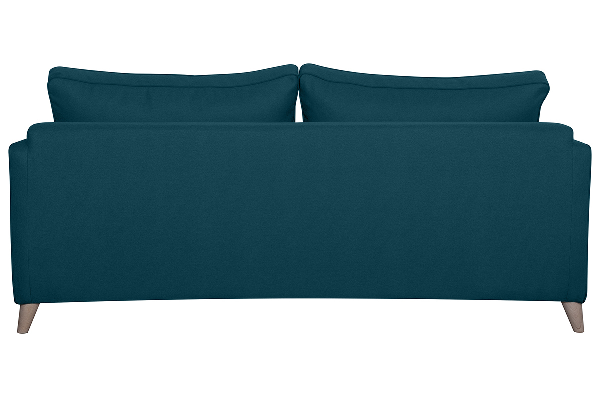 Canap convertible scandinave 3 places en tissu bleu canard et bois clair avec matelas 10 cm PAPEL