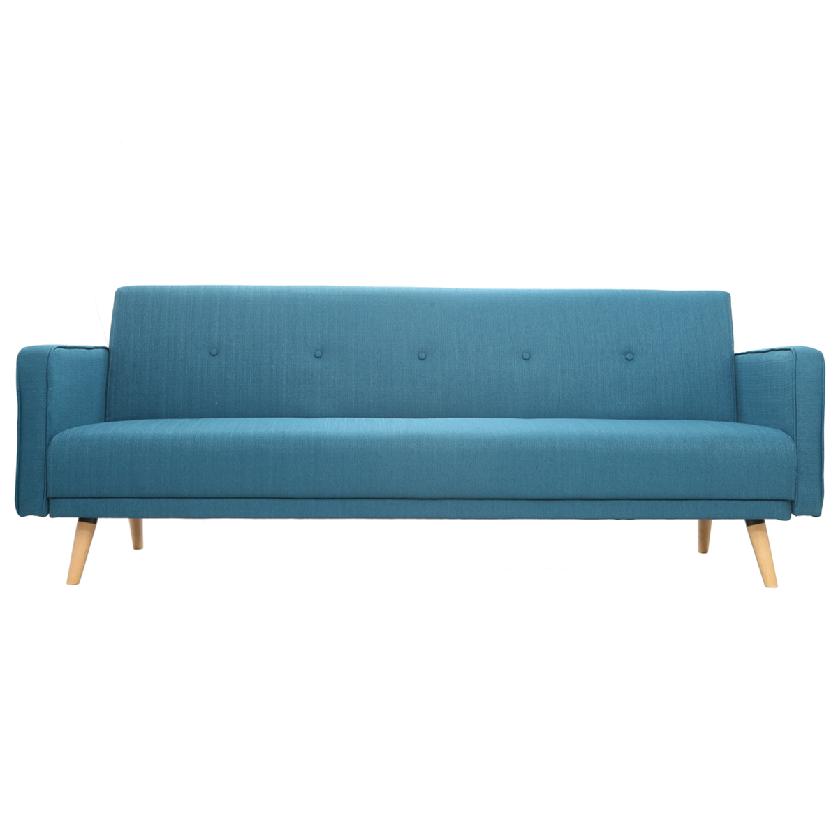 Canapé convertible scandinave 3 places en tissu bleu et bois clair ULLA